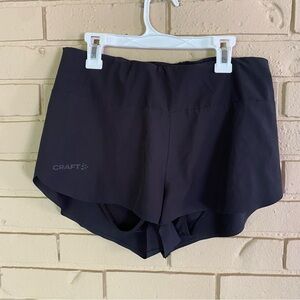 Craft women’s Pro Running Shorts Split Side Black Size XS Built In Liner Pockets